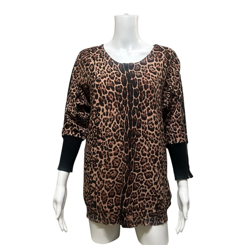 Lana Lee Animal Print Dolman Sleeve Stretchy Knit Top Size M